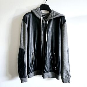 ARITZIA WILFRED FREE I M Faux Leather Hoodie I Dark Grey & Black